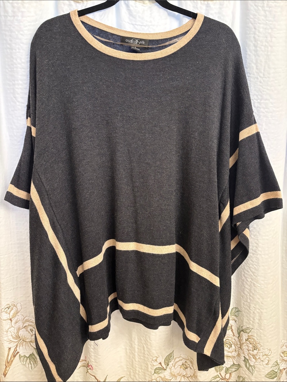 august silk Charcoal Sweater with Beige Trim